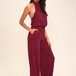 Lulus red/wine halter jumpsuit